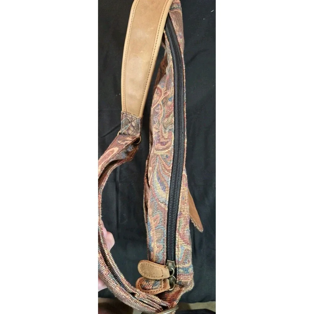 Vintage 90s LL Bean Tapestry Ameribag Sling Pack Paisley Leather Trimmed